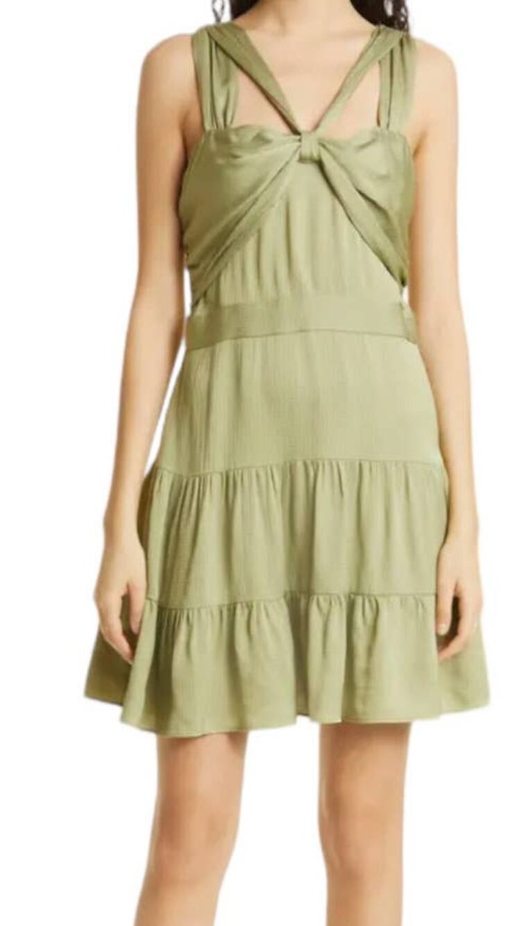 Ted Baker dress Phoenyx knot frot tiered green sleeveless size 6 (US 14)